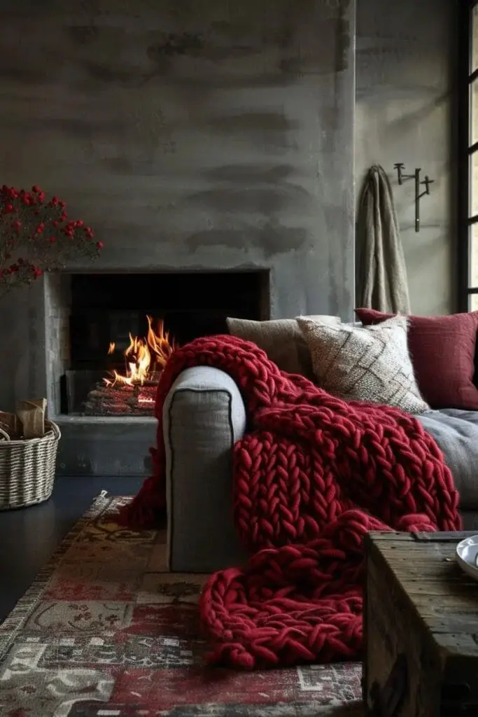 Chunky Red Knit Throw