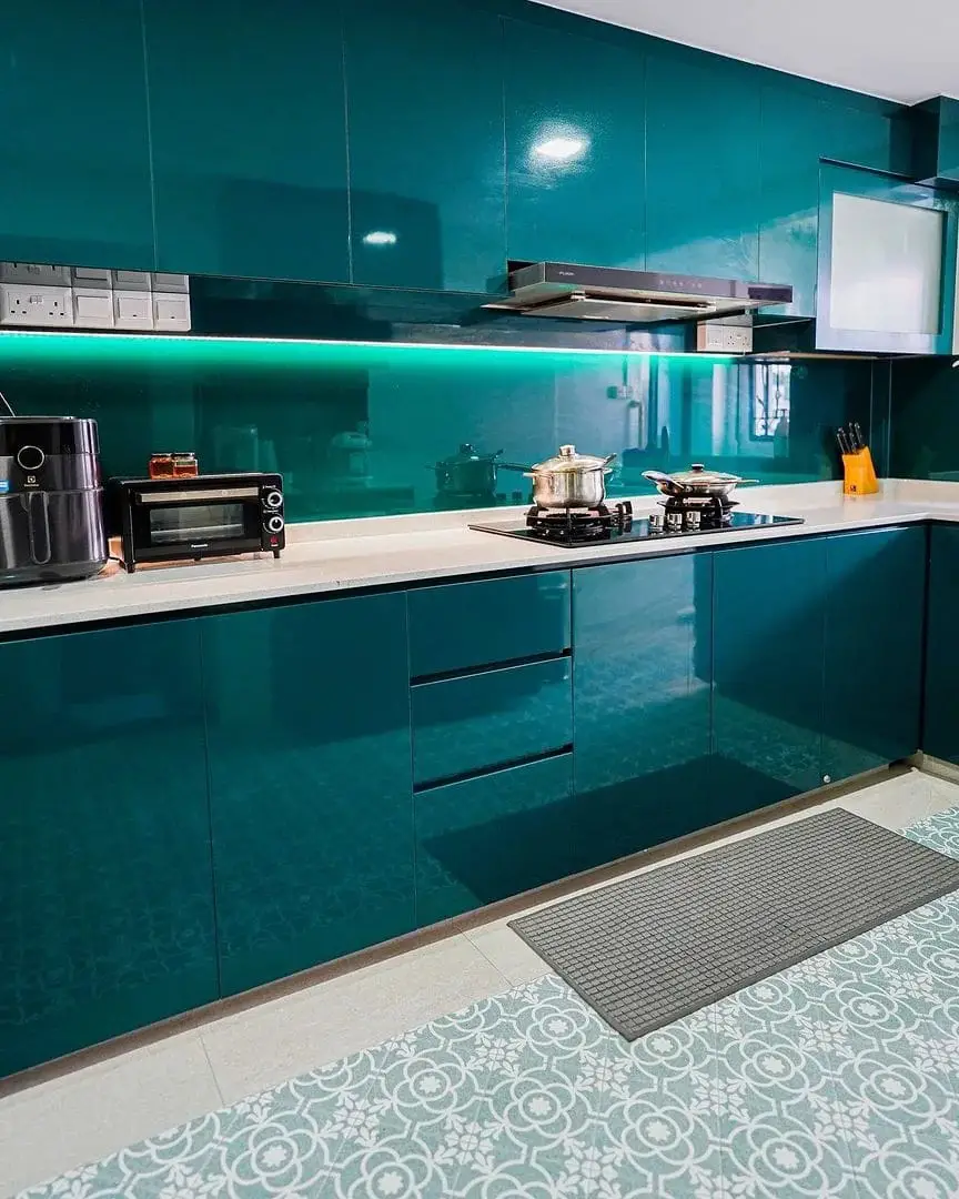 Teal and Black Kitchen