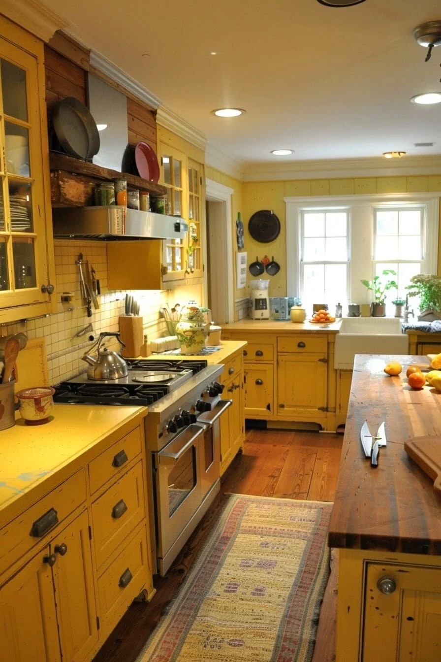 Warm Yellow Kitchen with Wooden Countertops