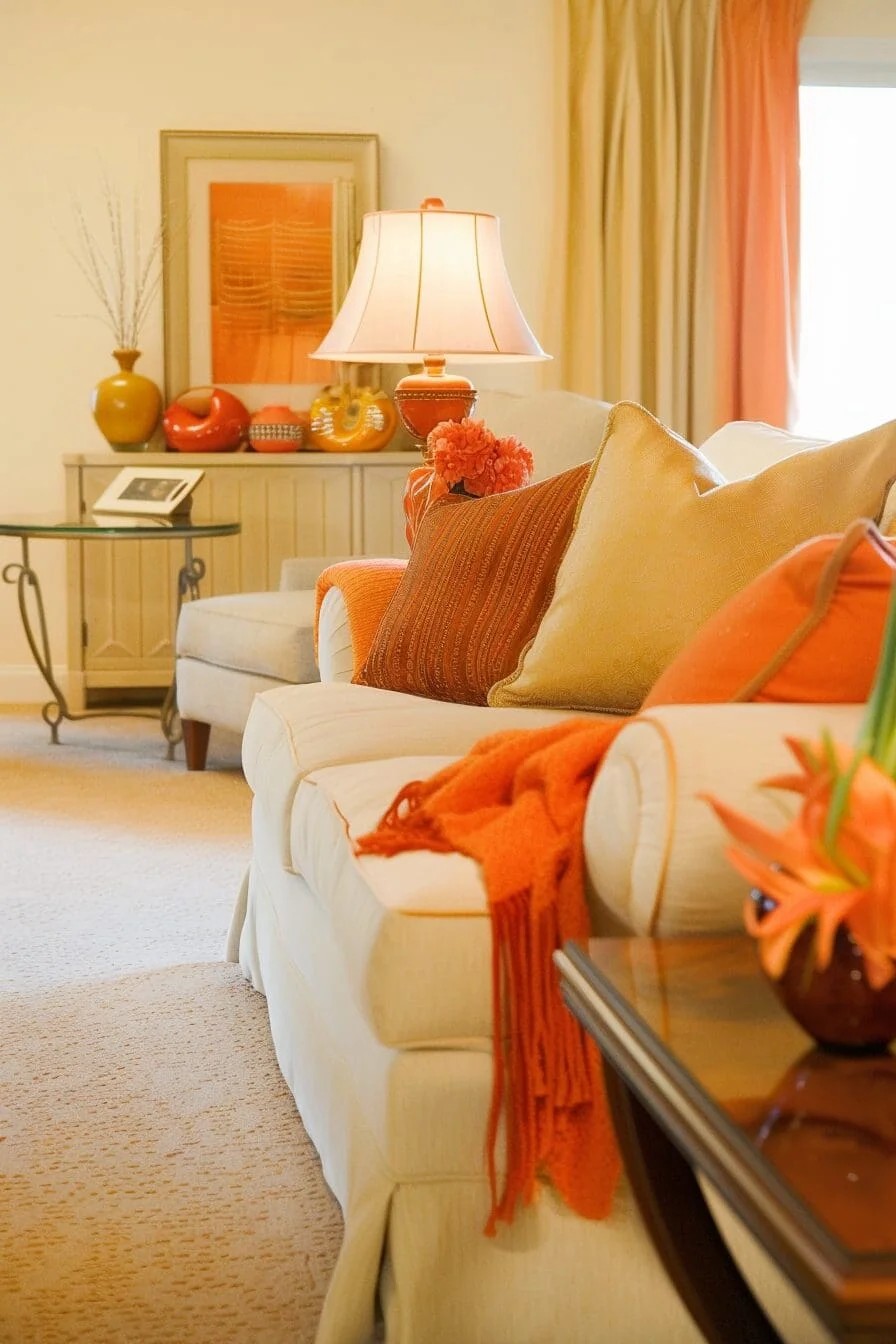 Cream Sofa + Orange Throw