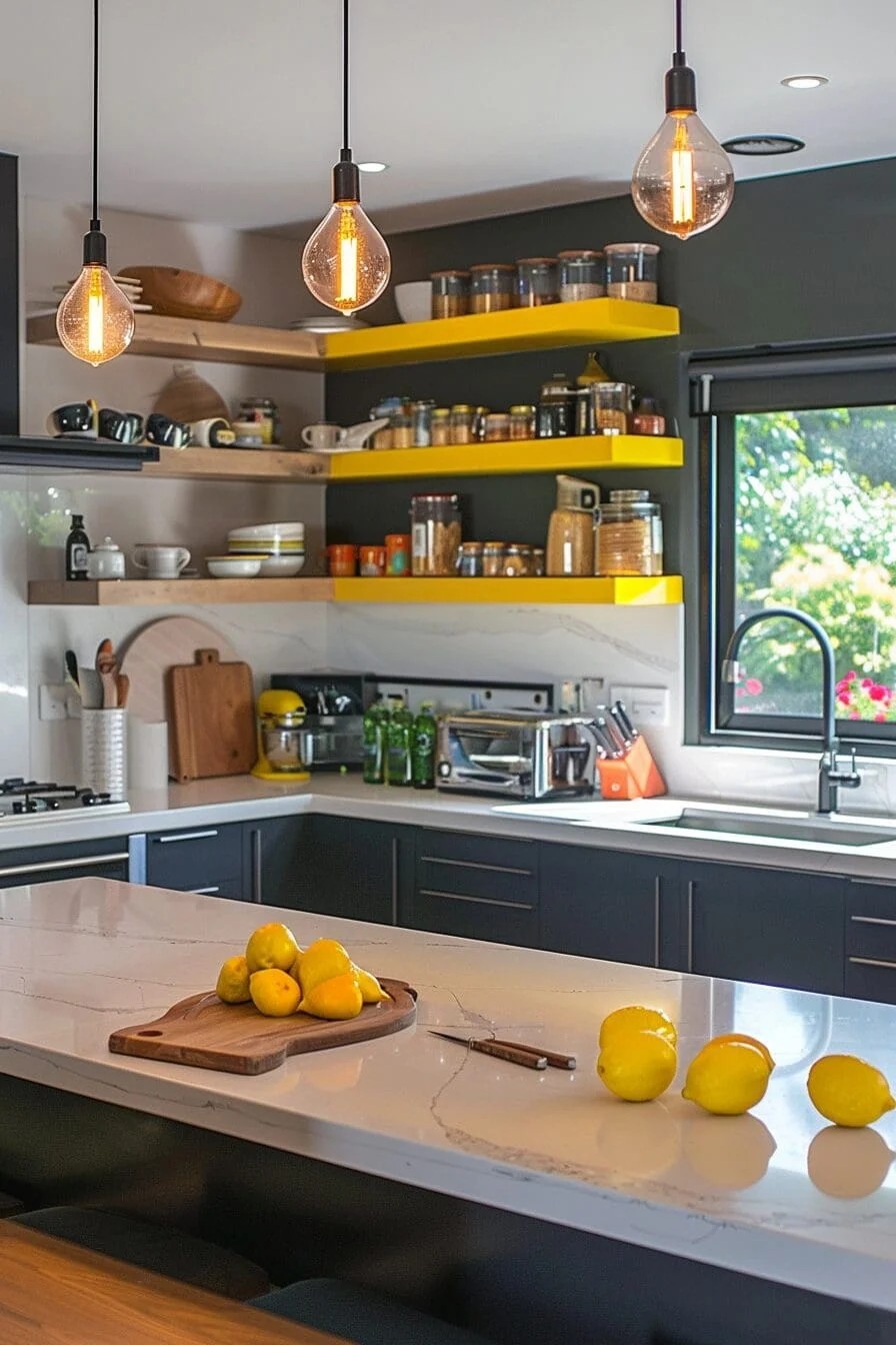 Vibrant Yellow Open Shelving