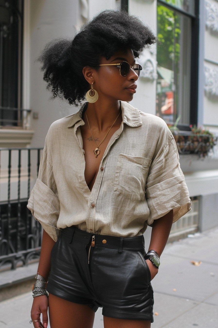 Oversized Linen Button-Down + Biker Shorts