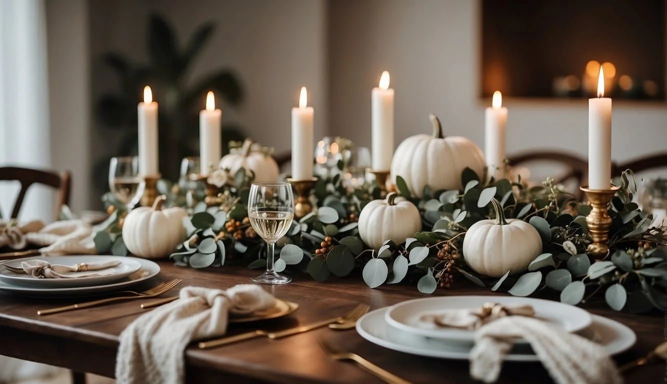 White Pumpkin and Eucalyptus Table Garland