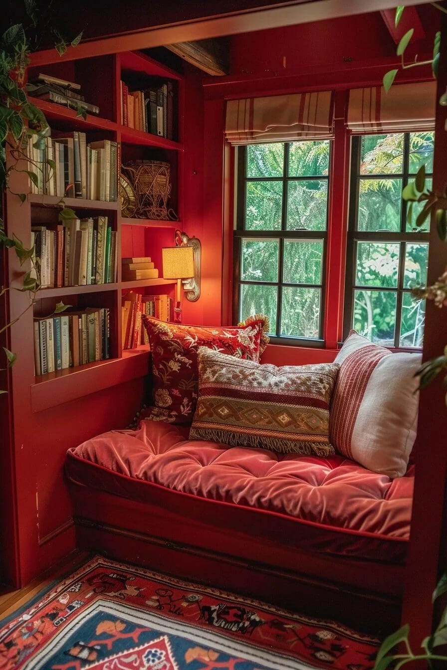 Cozy Red Reading Nook