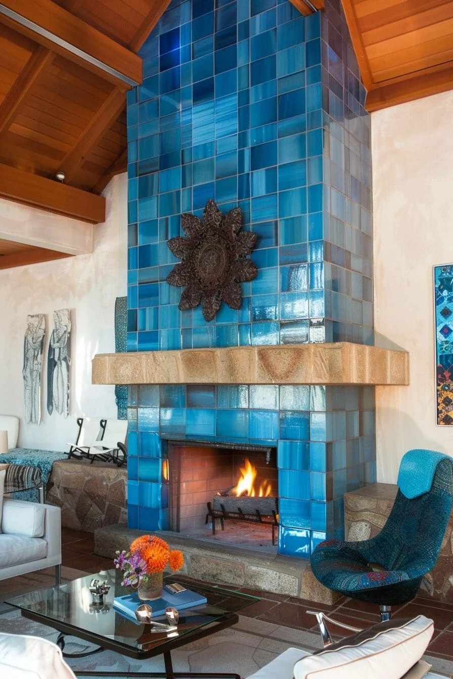 Blue Tile Fireplace