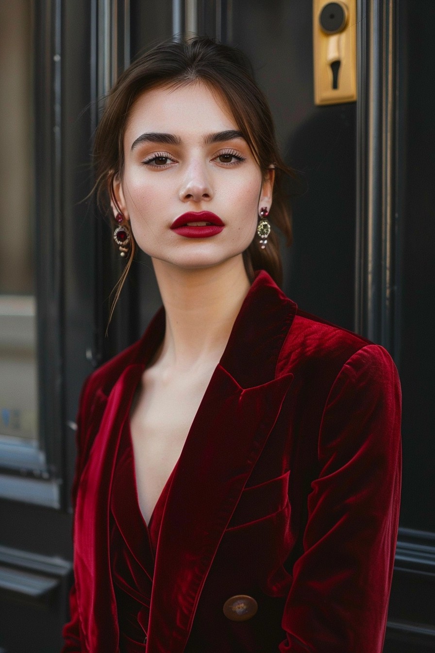 Velvet Blazer + Midi Dress + Statement Earrings