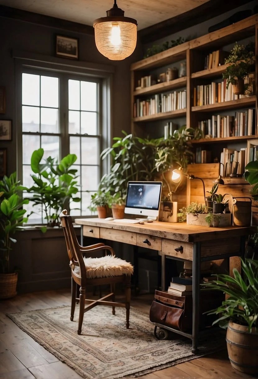 Rustic Home Office With Reclaimed Wood Desk