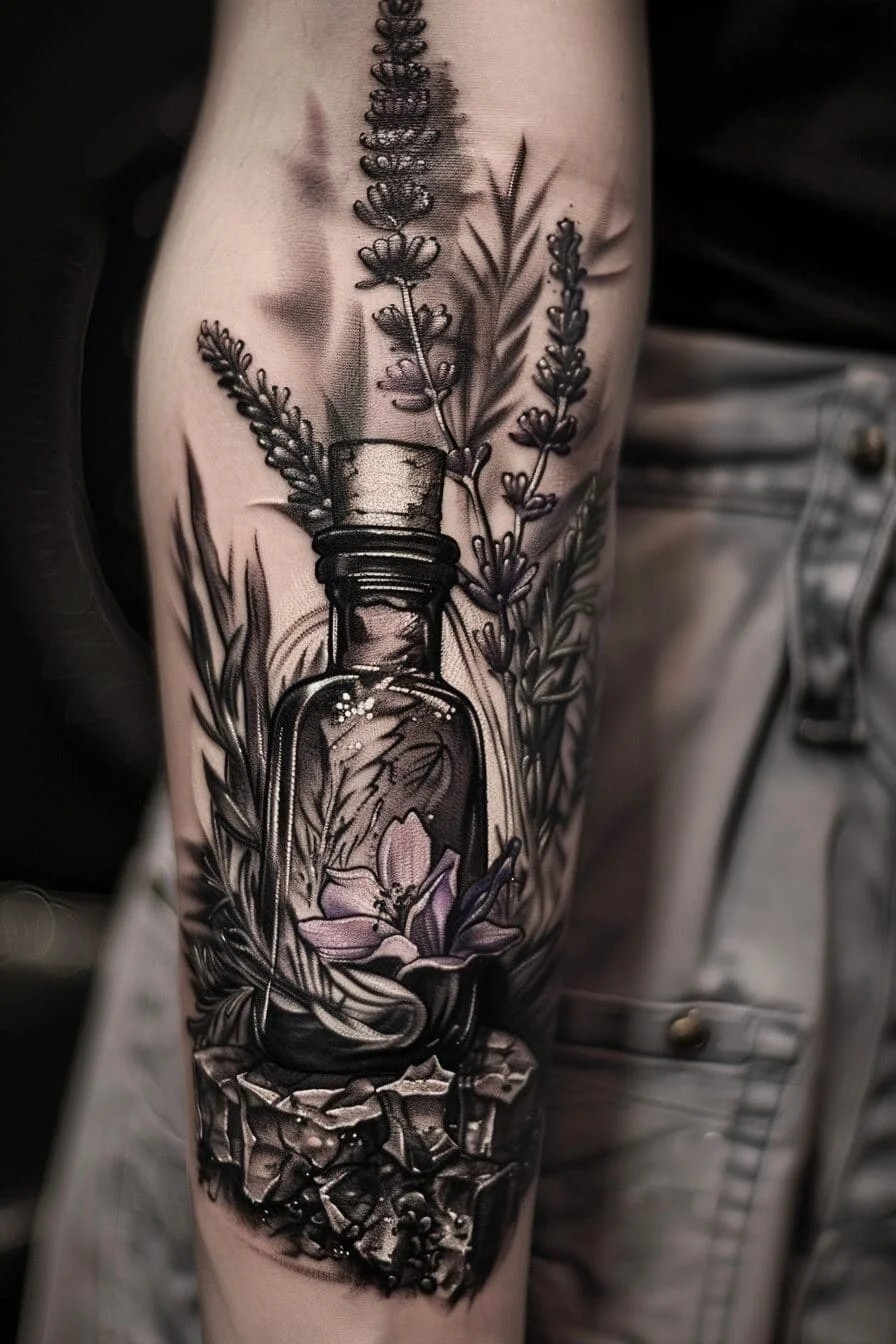 Black and Grey Lavender Tattoo