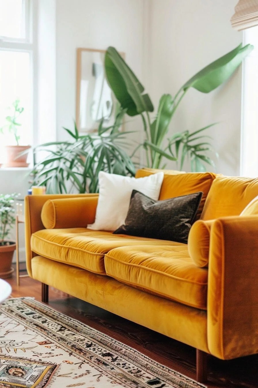 Mustard Yellow Velvet Sofa