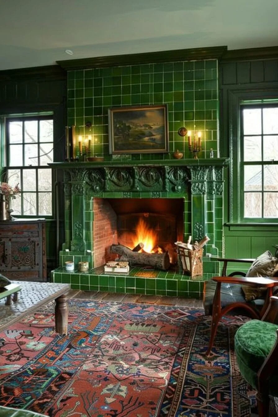 Green Tile Fireplace