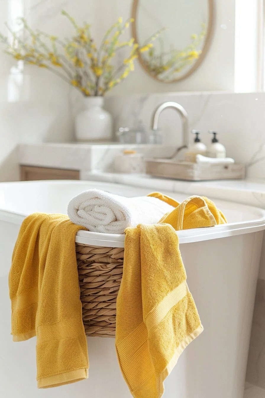 Woven Basket with Yellow Linens