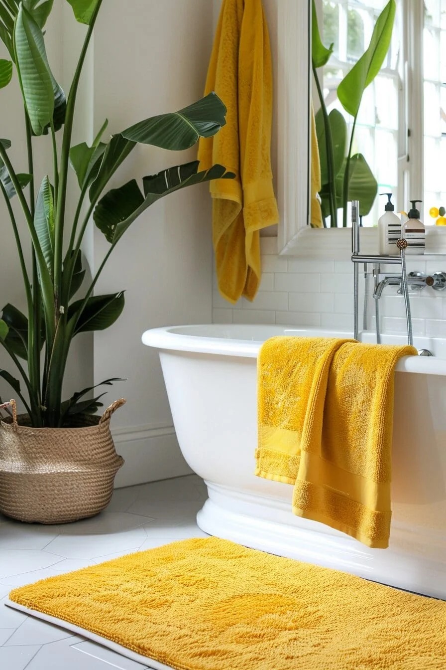 Pops of Yellow with Towels and Rugs