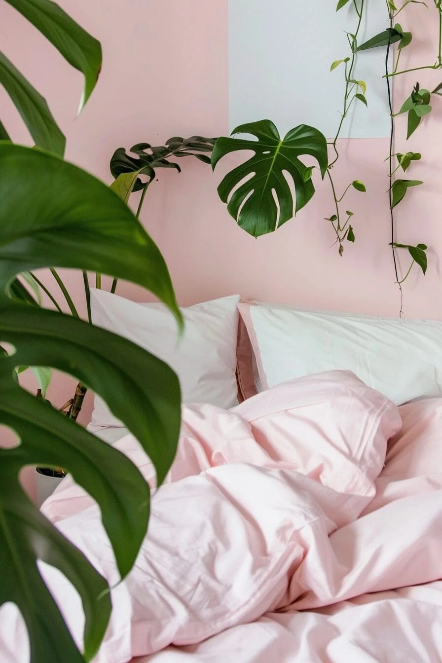 Pink Walls with Leafy Green Plants