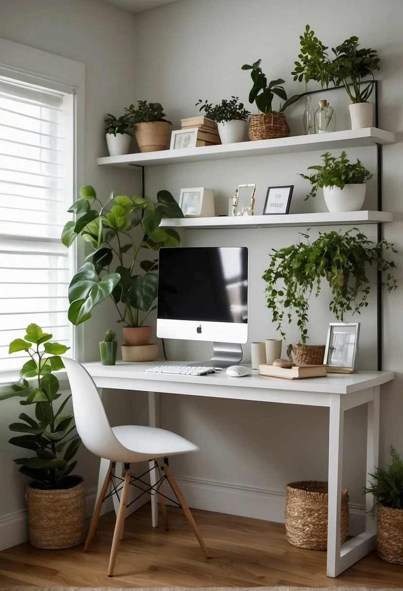 Minimalist Home Office With Floating Shelves