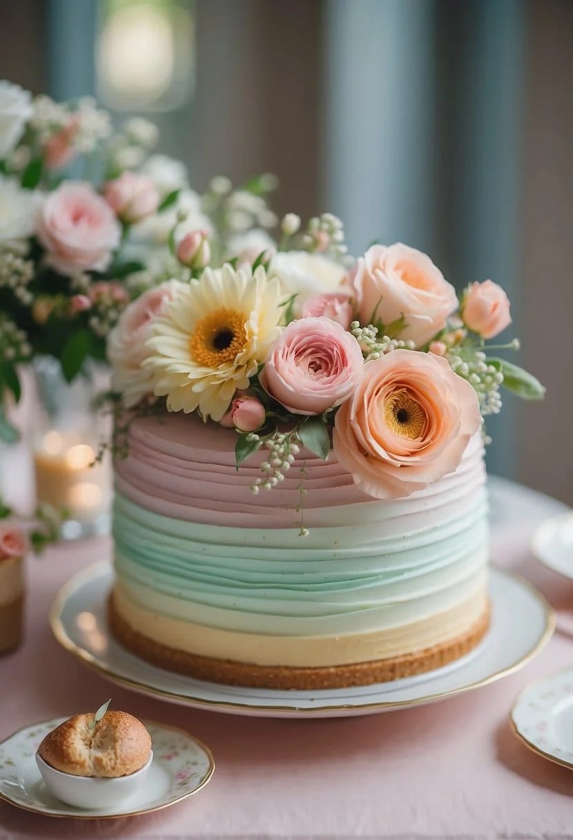 A Spring Wedding with A Pastel Ombre Cake