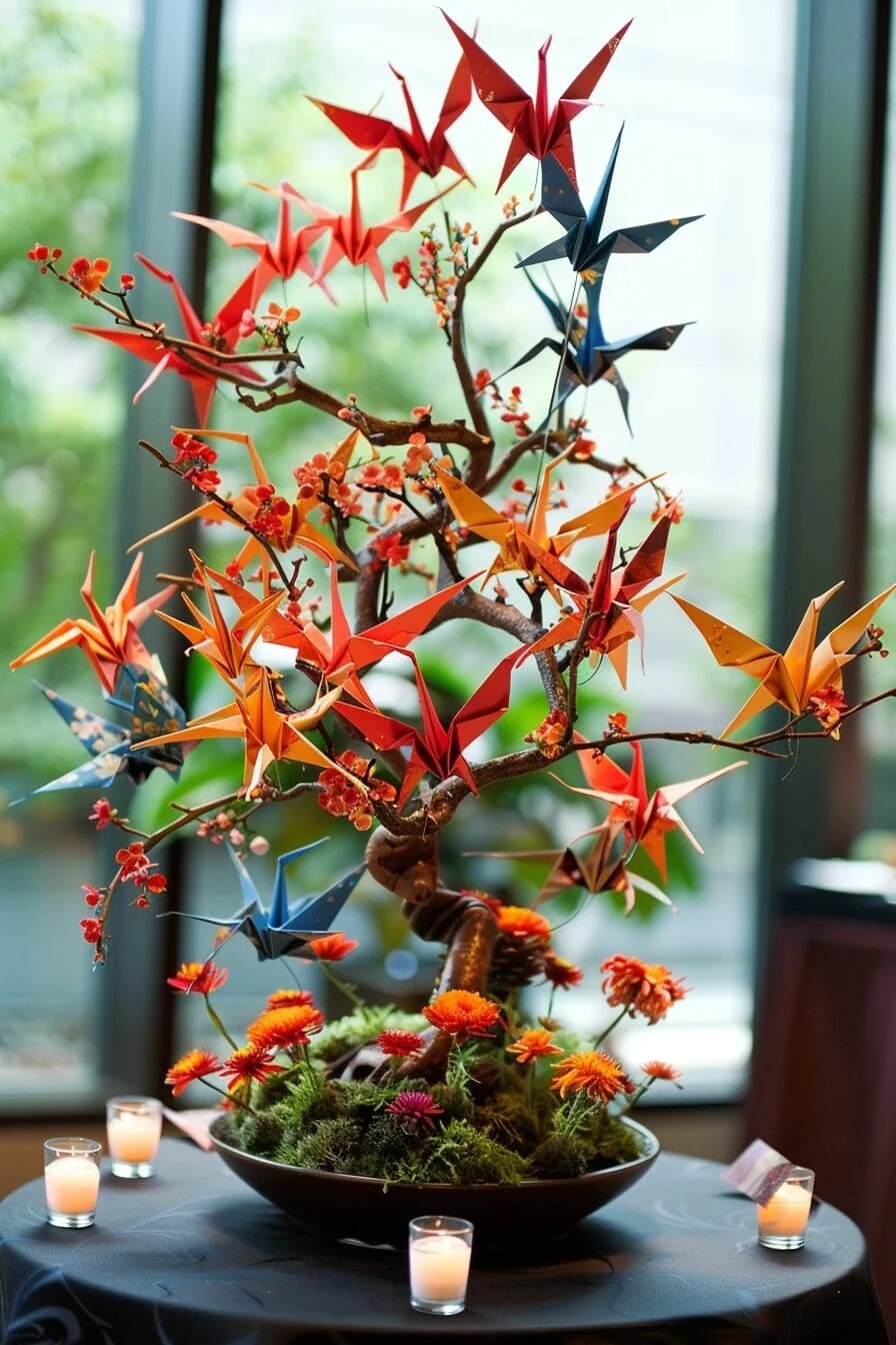 Centerpiece with Origami Cranes