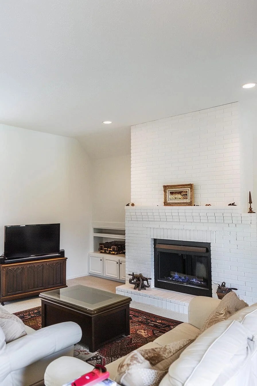 Fireplace with White Brick Surround