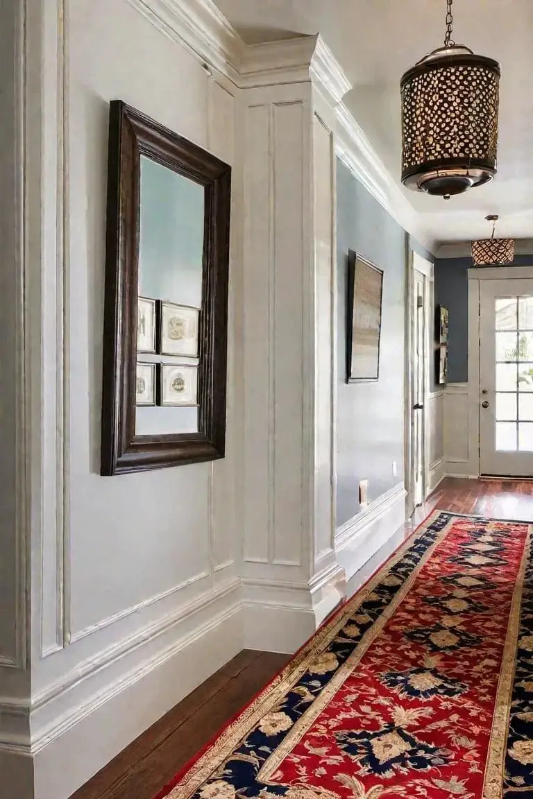 Traditional Small Hallway With Wainscoting And Oriental Rug