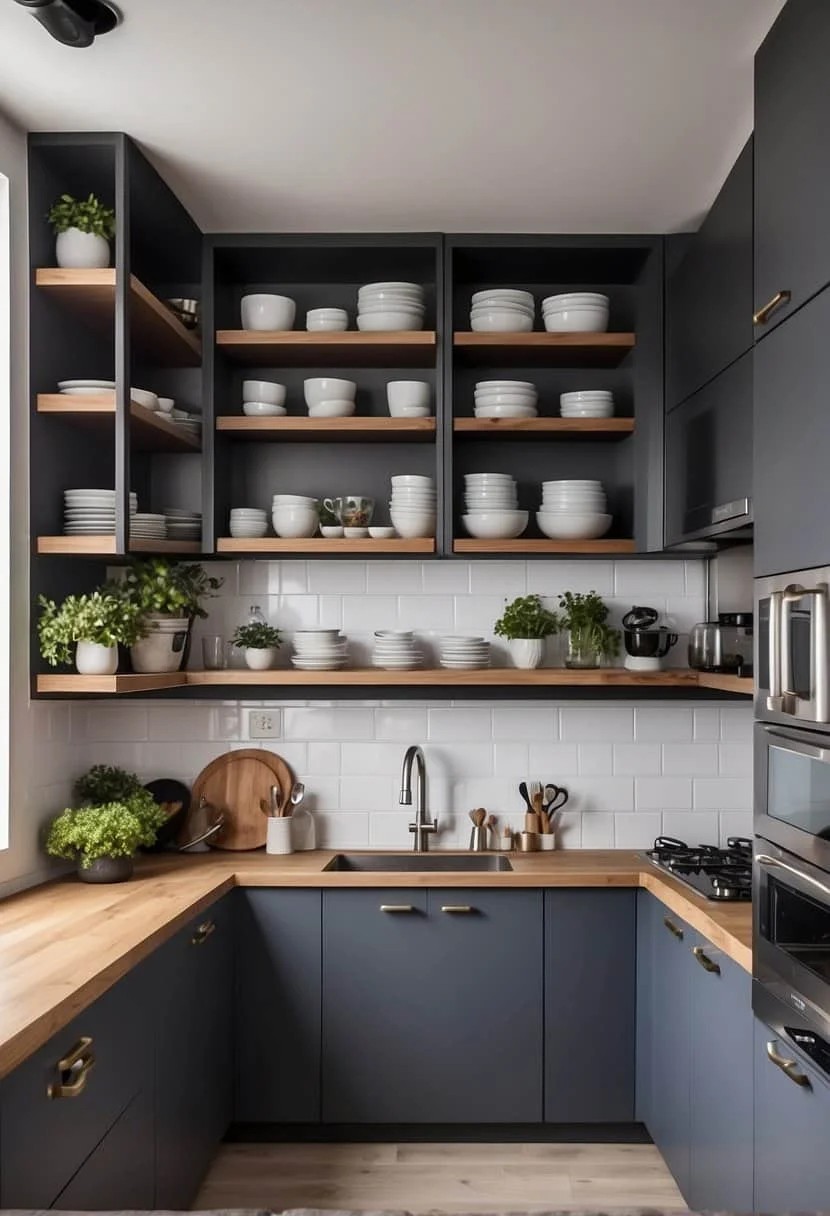 Utilize Wall-Mounted Shelves In Your Small Galley Kitchen For Extra Storage