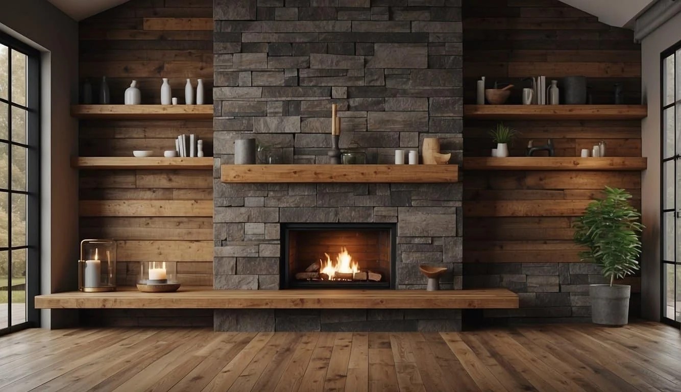 Reclaimed Wood Fireplace Wall In Farmhouse Design