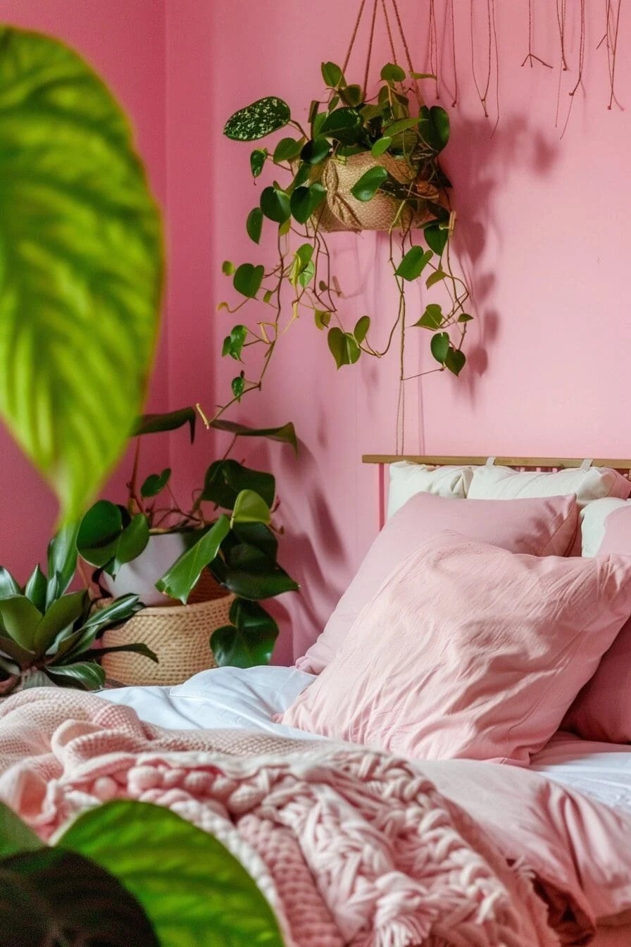 Pink Walls with Leafy Green Plants