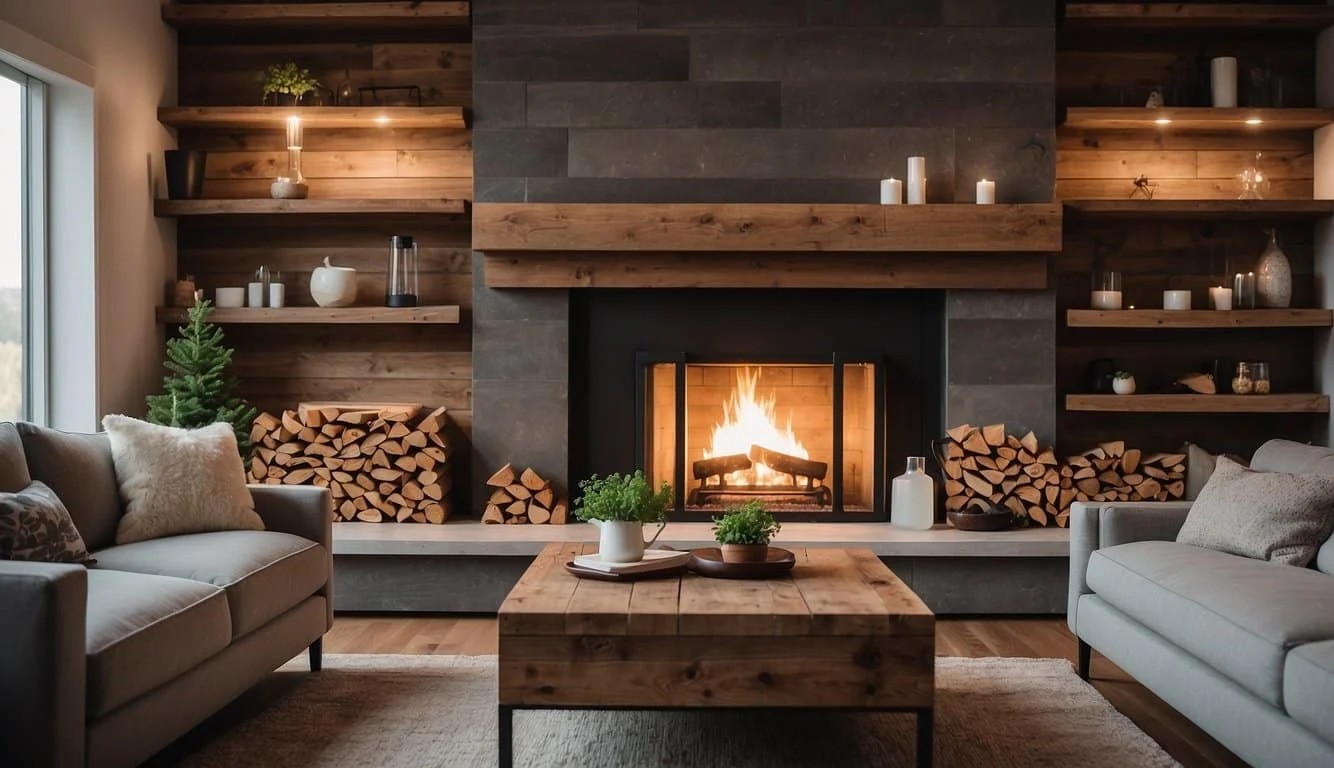 Barn Wood Accented Farmhouse Fireplace