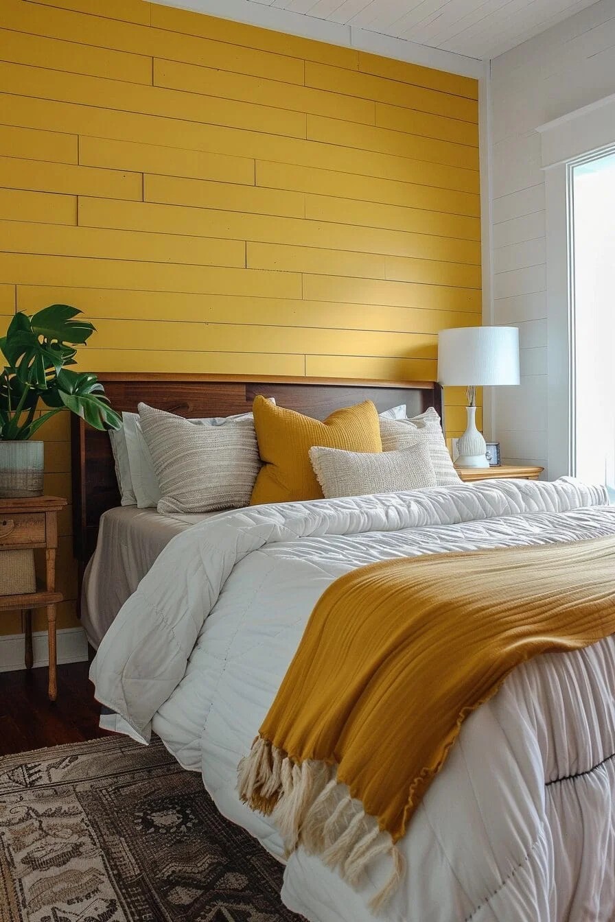 Yellow Shiplap Accent Wall