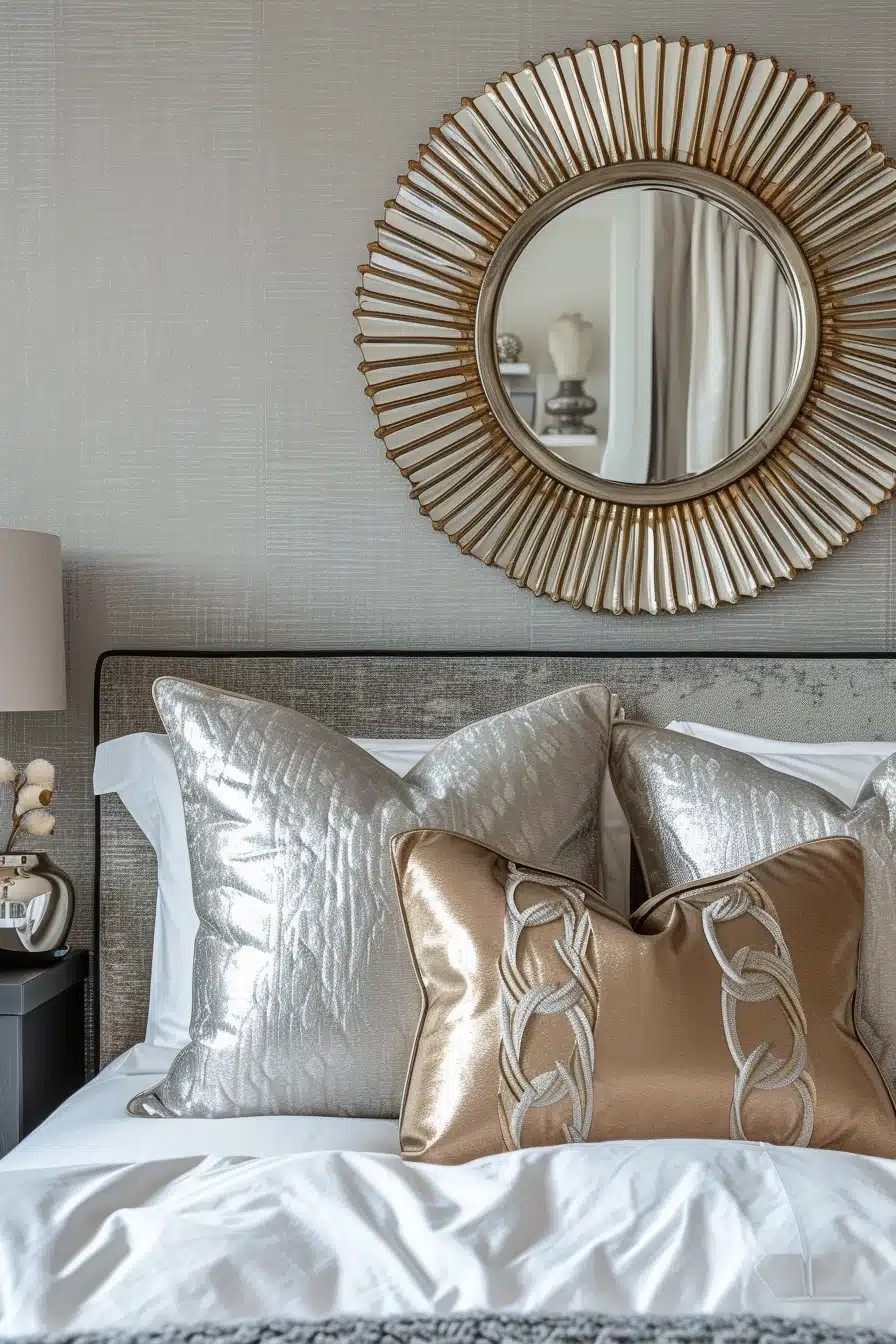 Add a Touch of Glam with Metallic Accents, Such as Gold or Silver Throw Pillows or a Metallic Mirror