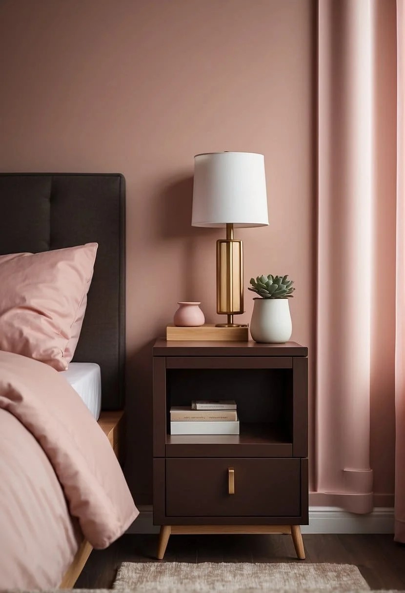 Chocolate Brown and Blush Pink Nightstand