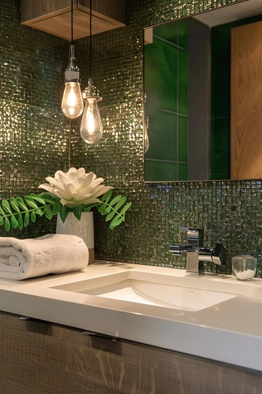 Green Penny Tile Backsplash