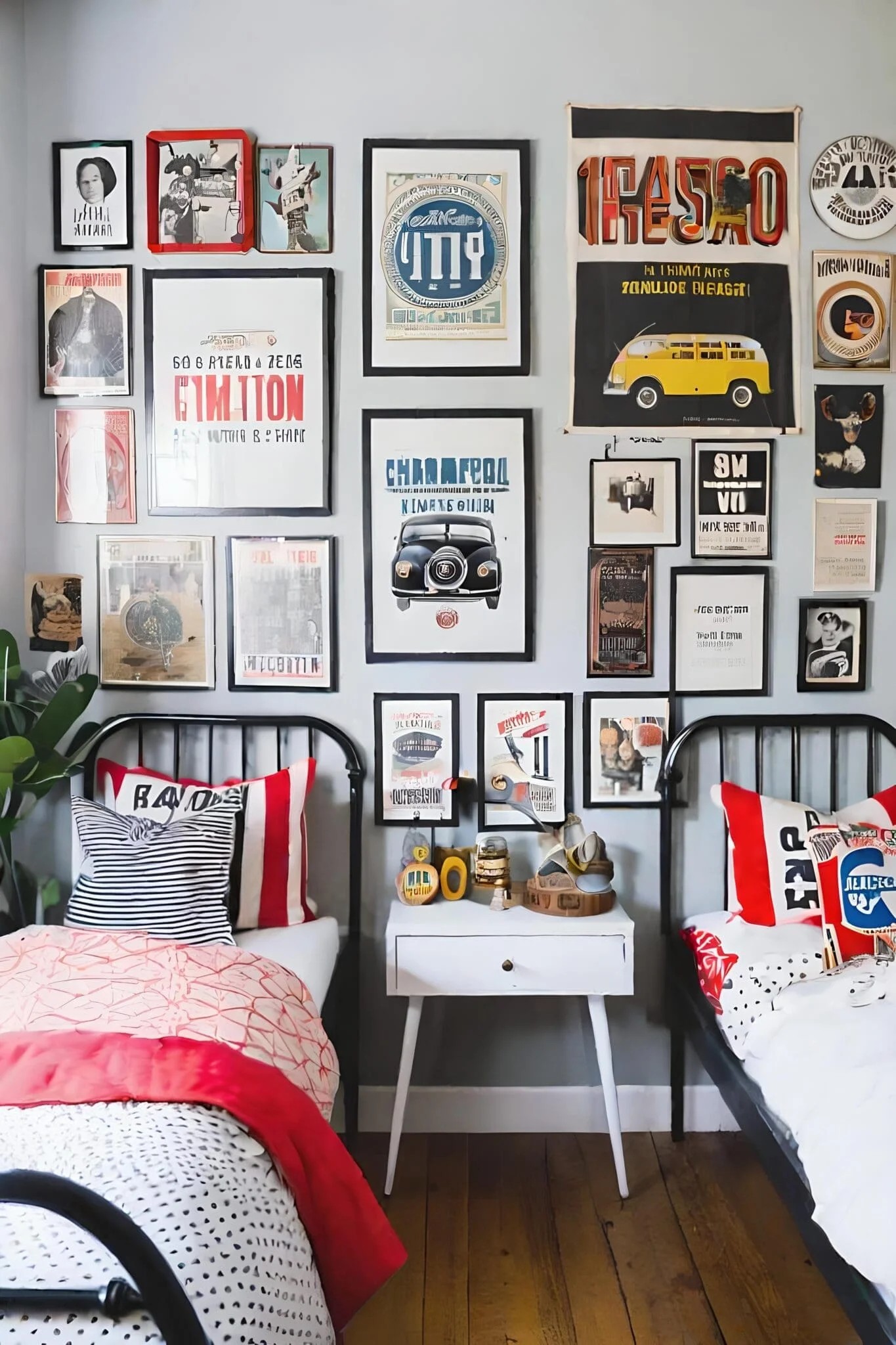 Eclectic Small Shared Bedroom With Vintage Posters And Quirky Decor