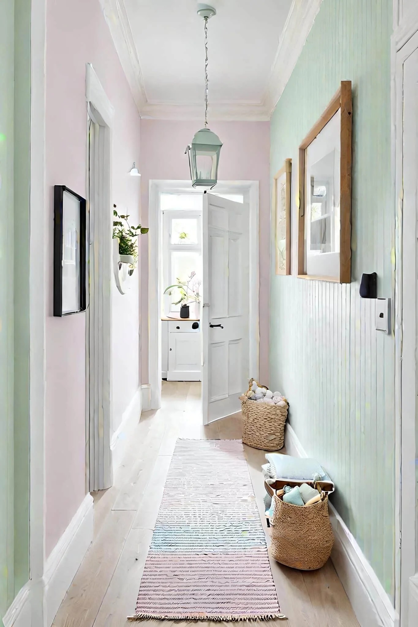 Scandinavian Small Hallway With White Woodwork And Pastel Accents