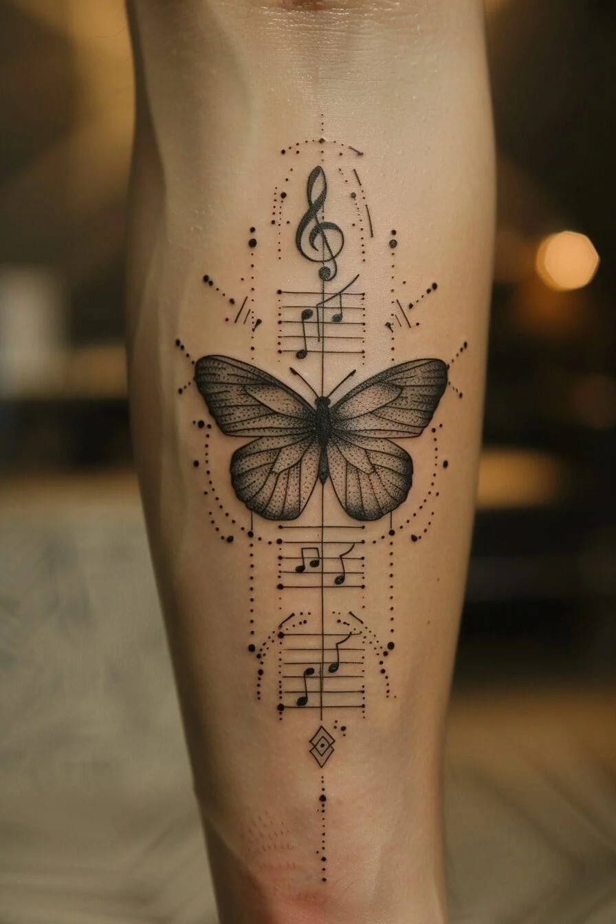 Butterfly with a Music Note: Represents creativity, joy, and the pursuit of one’s dreams