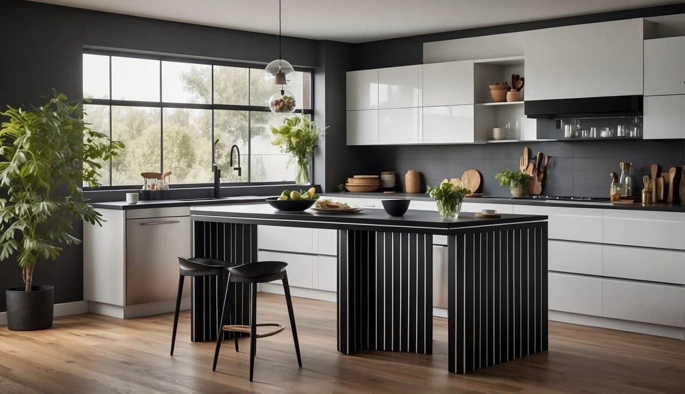 Bold Black And White Striped Kitchen Islands