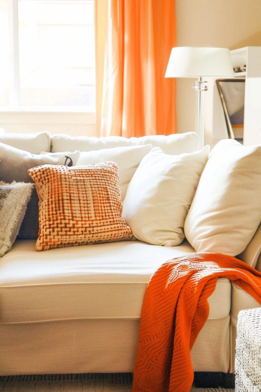 Cream Sofa + Orange Throw