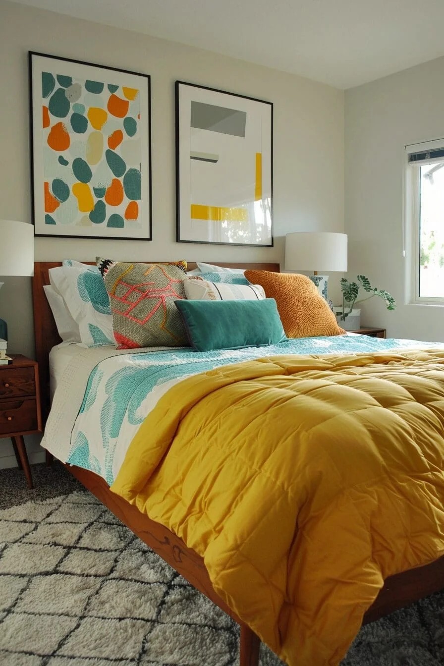 Mid-Century Modern Yellow and Teal