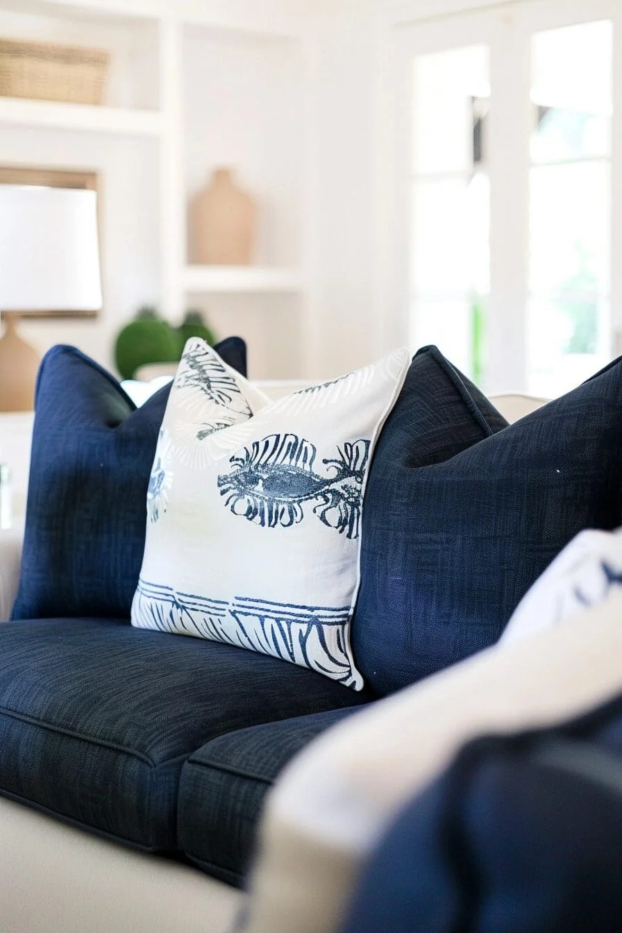 Navy Linen Sofa