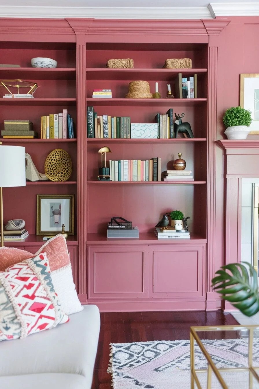 Pink Bookshelf Styling