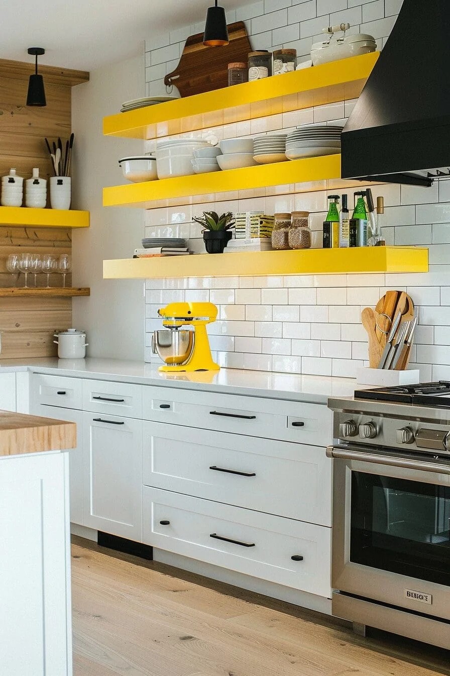 Vibrant Yellow Open Shelving